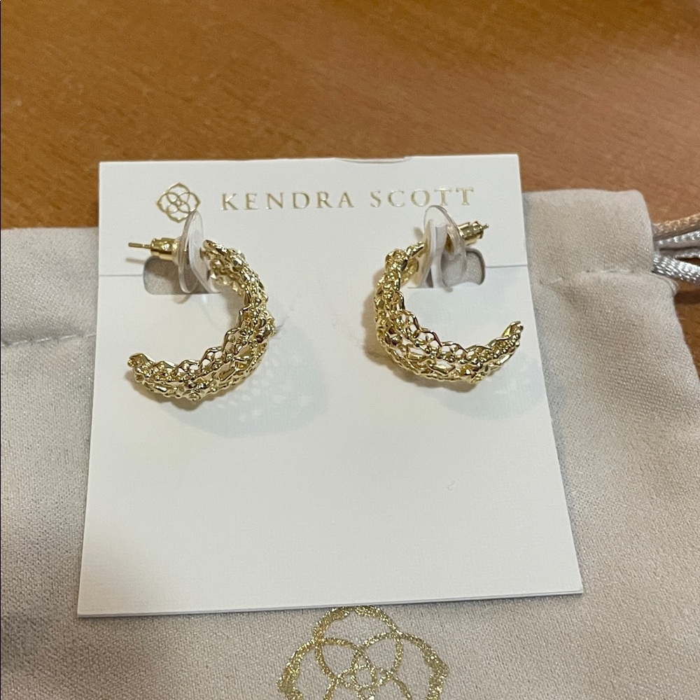 Kendra Scott Krista Lace Gold Huggie Earrings NWT